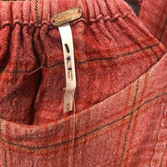 Free People Lily Anne Maxi Dress Plaid Ruffle Hem BackTie Rose Terracotta M - Picture 13 of 15